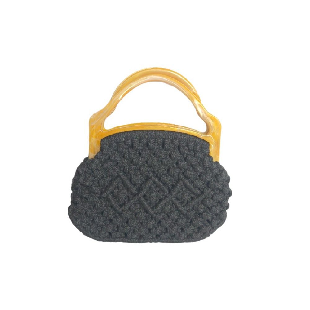 Vintage Womens Black Macrame Crochet Handbag Sz OS